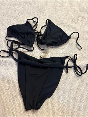 Black Tie-Side Triangle Bikini Set - Women Swim Glassons Brand